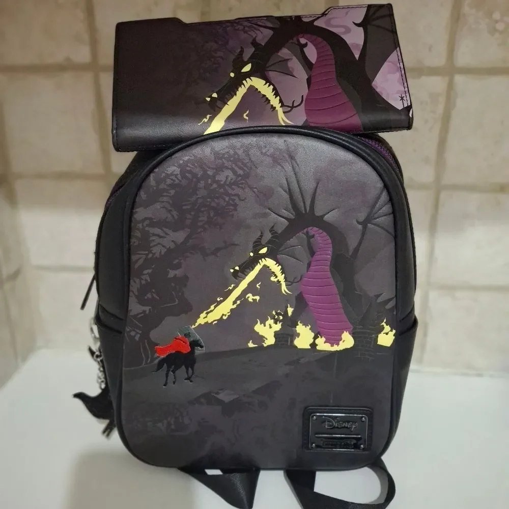 Loungefly Maleficent Dragon Prince Philip Sleeping Beauty Wallet & Mini Backpack